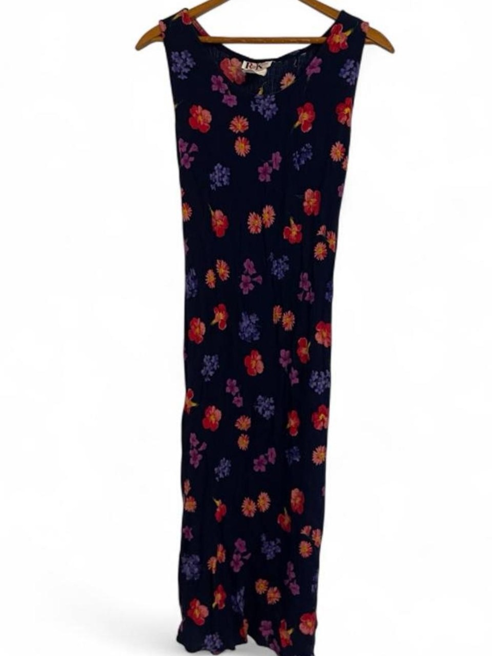 Vintage y2k Women's S Petite Navy Multicolor Floral Sheath Summer Dress Fairy